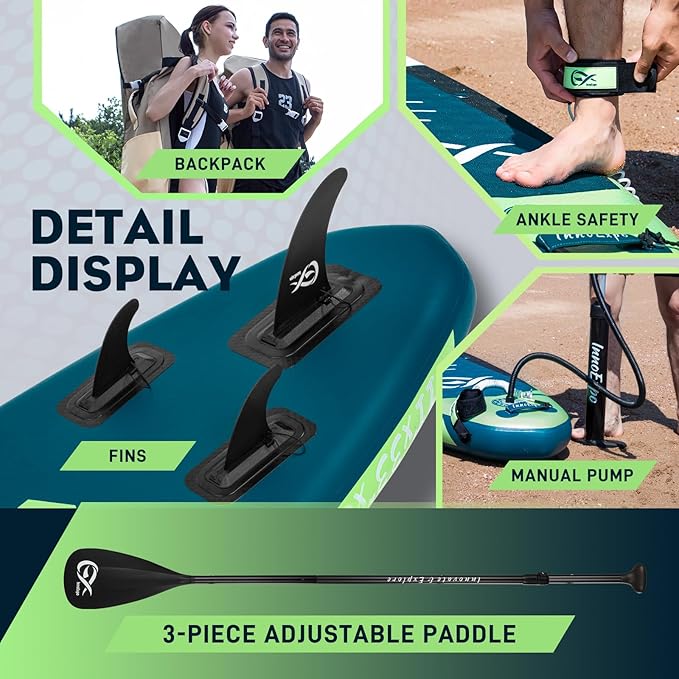 InnoExpo 11' Inflatable Stand Up Paddle Boards with Premium Accessories, Wide Stable SUP Paddle Board Design, Non-Slip Comfort Deck for Youth & Adults-StrideForce Fitness