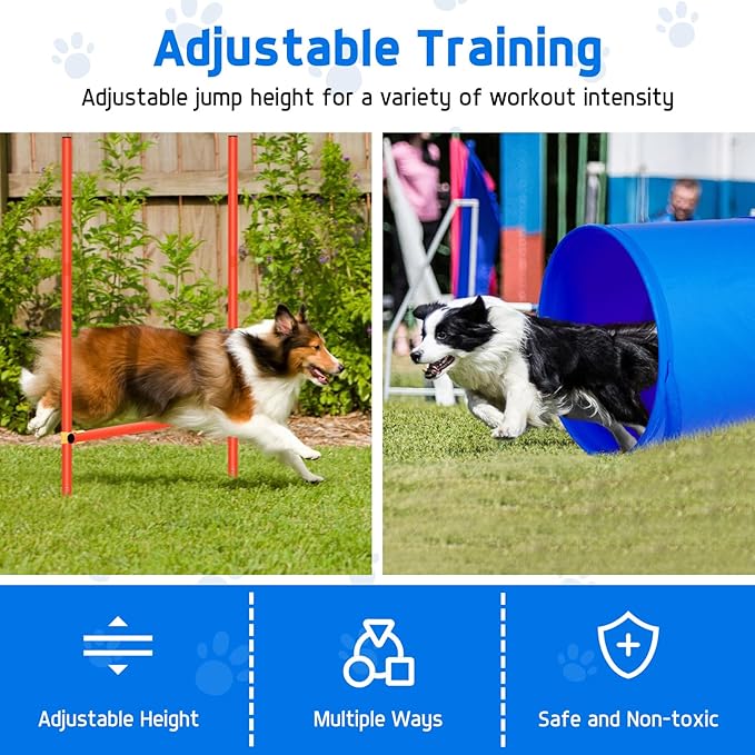 Polar Aurora Dog Agility Equipment, Dog Obstacle Courses Backyard - Pet Outdoor Games w/Adjustable High Jump, Agility Weave Poles, Tunnel, Jumping Ring, Pause Box, 2 Balls,Whistle and Carrying Bag-StrideForce Fitness