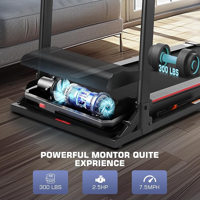 Treadmill with Desk Workstation & Adjustable Height, 300 LBS Weight Capacity, Folding Treadmill with 3 Level Incline, Bluetooth Speaker & App, Portable 2.5HP Walking Pad with Desktop for Home Office-StrideForce Fitness