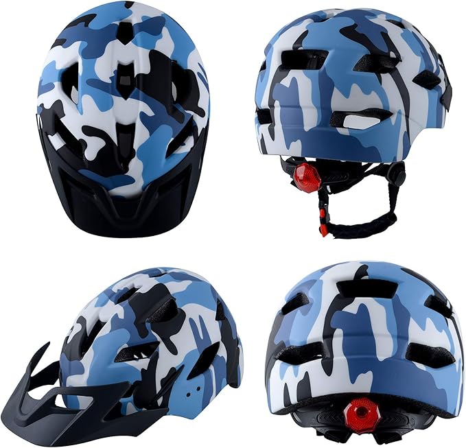 Kids Bike Helmet,Bavilk Kids Boys Girls Bike Helmets with LED Light Detachable Visor Children Youth Teen Multi-Sport for Skating Cycling Scooter Skateboard Adjustable & Lightweight 19.7"-22.4"-StrideForce Fitness