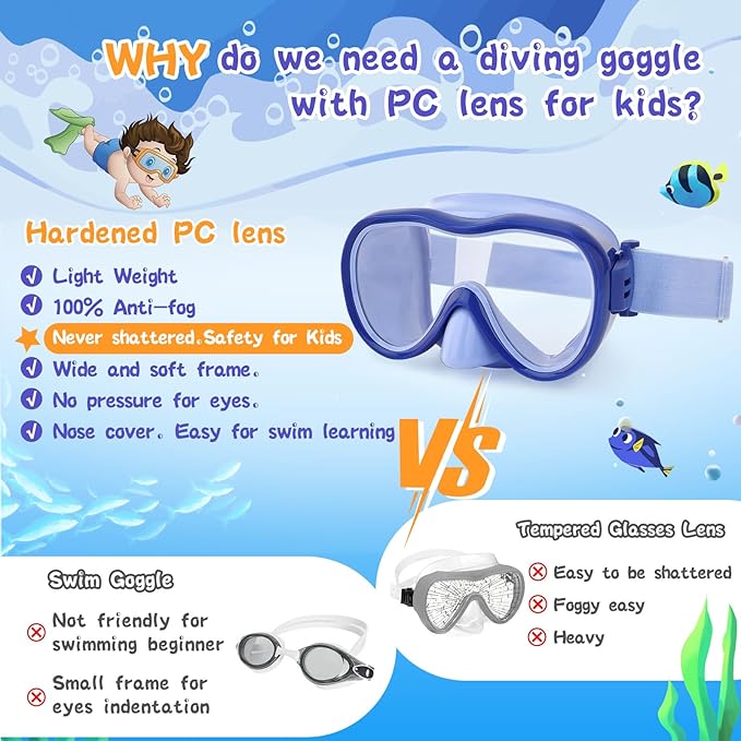 Kids Swim Goggles with Nose Cover, Anti-Leak Swim Mask with Elastic Fabric Strap, UV Protection Swimming Goggles for Kids-StrideForce Fitness