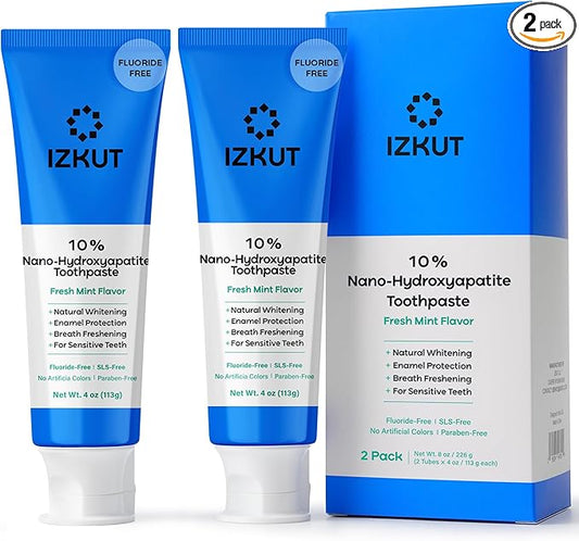 10% Nano Hydroxyapatite Toothpaste: Fluoride Free Natural Whitening Toothpaste for Sensitive Teeth, Enamel Support, Plaque Remover, SLS Free, Fresh Mint Flavor, Adults & Kids, 4 oz (Pack of 2)