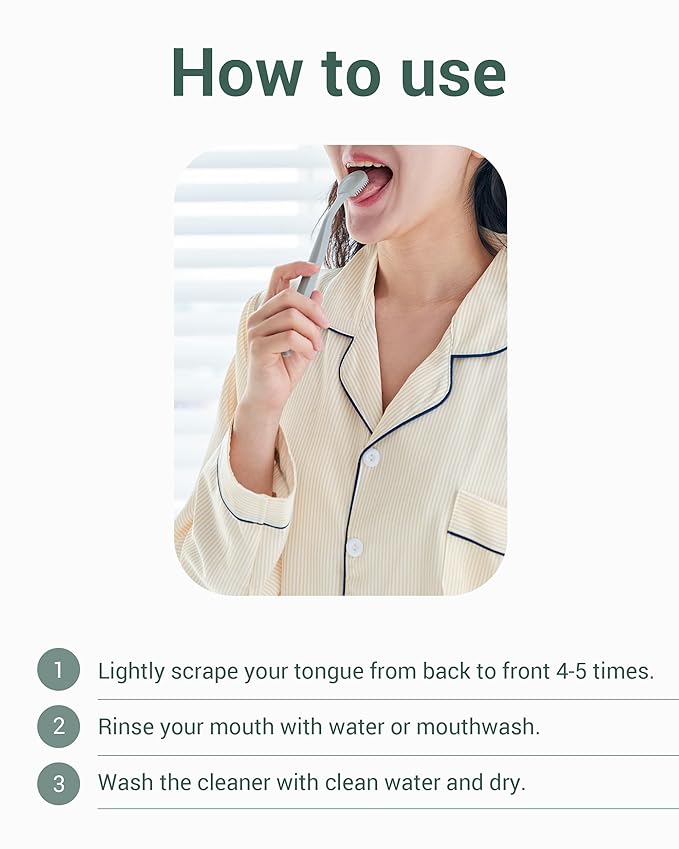 DEARCUS Korean Tongue Scraper with 3 Replaceable Heads - 100% BPA Free TPE Tongue Cleaner - Reduce Bad Breath & Without Hurt - Hygienic Scraper - Modern & Simple Design (Deep Green)