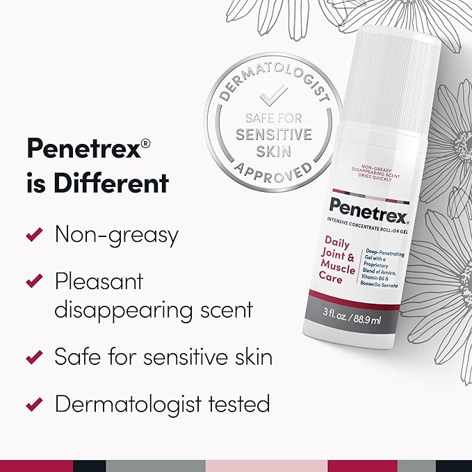 Penetrex Joint & Muscle Therapy - Soothing Gel for Back, Neck, Hands, Feet - Premium Whole Body Rub with Arnica, Vitamin B6 & MSM - 3oz Roll On Gel (3-Pack)-StrideForce Fitness