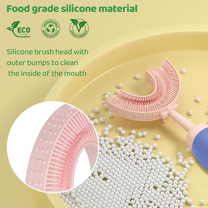 U-Shaped Toothbrush for Kids Ages 2-7， Soft Food-Grade Silicone for Sensitive Gums， 360° Teeth Cleaning Design，Training & Travel-Friendly Toddlers' Toothbrush (Purple)