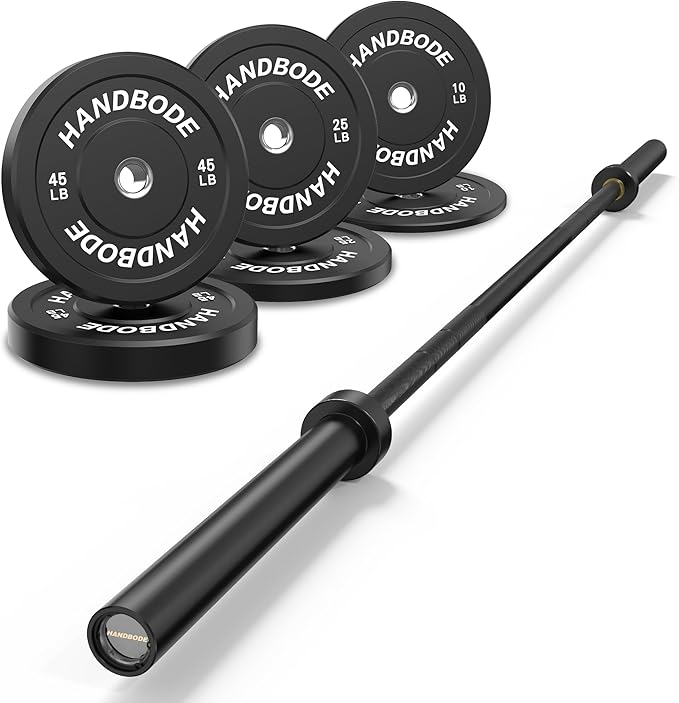 Olympic Bumper Plates Set 2 Inch, 10-55 lbs Rubber Weight Plates with 45 lb (20kg) Black/Silver Barbell, Strength Training & Weight Lifting for Home Gym-StrideForce Fitness