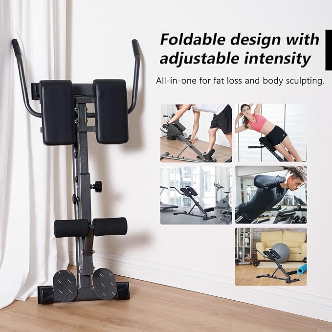SogesPower Roman Chair Back Extension Machine, Hyperextension Bench for Hamstring,Adjustable and Foldable Exercise Equipment for Home Gym-StrideForce Fitness