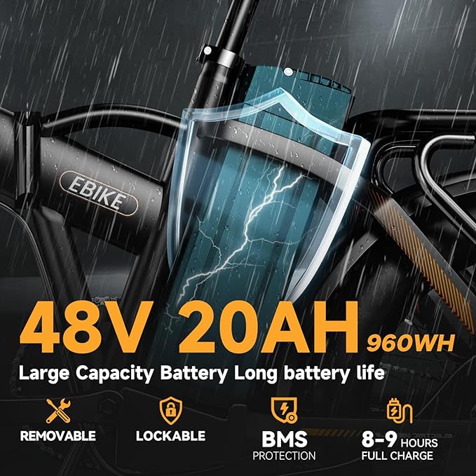 1000W Folding Electric Bike, 48V 20AH Large Removable Battery E Bike, 30+MPH, 80 Miles Max Range, 20" Fat Tire Electric Bike for Adults, Adult Electric Bicycles for Commute Beach Snow-StrideForce Fitness