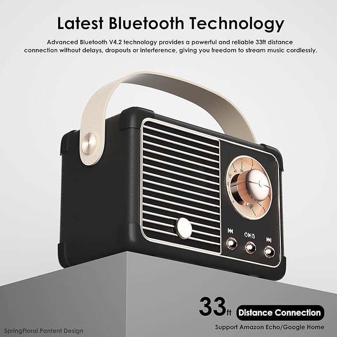 Retro Bluetooth Speaker, Vintage Decor, Small Portable Wireless Speaker,Hands-Free Call,400mA Battery,TF Card,Aux Line, for iOS Android Smartphone Home Office Gift Ideas Black-StrideForce Fitness