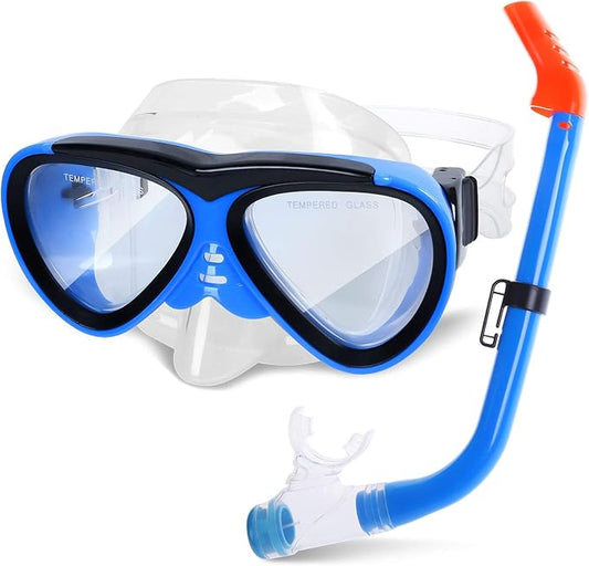 GreenLF Kids Snorkel Set, Anti-Fog Snorkeling Mask with Nose Covers for Youth Junior Child, Boys & Girls Age 5-12, Semi-Dry Diving Scuba Swimming Goggles Gear Packages-StrideForce Fitness