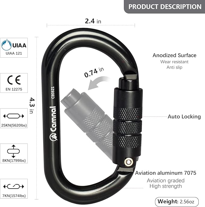Heavy Duty Carabiner, 25kn(About 5620 lbs) Oval Carabiner Clip O-Shape Rock Climbing Carabiner Lightweight Caribeener for Climbing, Mountaineer, Aerial Work-StrideForce Fitness