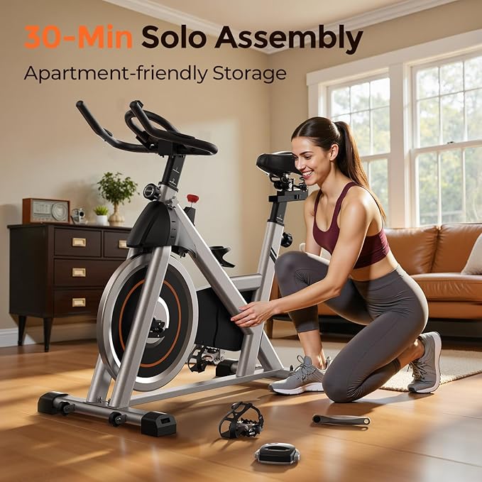 YOSUDA Exercise Bike, Brake Pad Stationary Bike for Home with Exclusive App, Magnetic Indoor Cycling Bike with 300 lb Weight Capacity, Low Noise, Tablet Holder and Fitness Courses for Weight Loss-StrideForce Fitness
