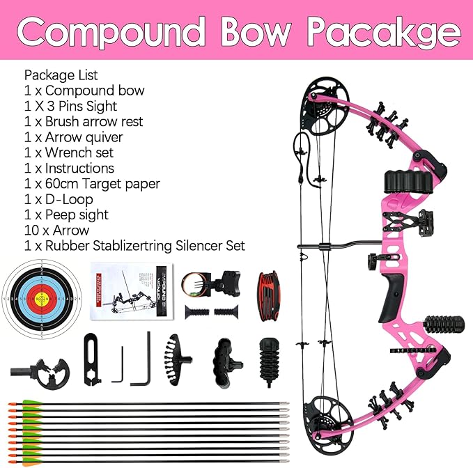 Youth Compound Bow Set 15-45 Lbs for Teens and Beginner, Package with Archery Hunting Equipment, Max Speed 260fps, Adjustable, Right Hand-StrideForce Fitness