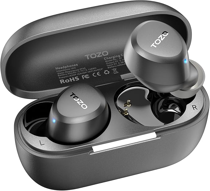 TOZO A1 Wireless Earbuds Bluetooth 5.3 Light Weight in Ear IPX5 Waterproof Headphones 2 Mic for AI Calls, Immersive Premium Sound Bass Headset with Charging Case, 32 Presets EQ Customization via App-StrideForce Fitness