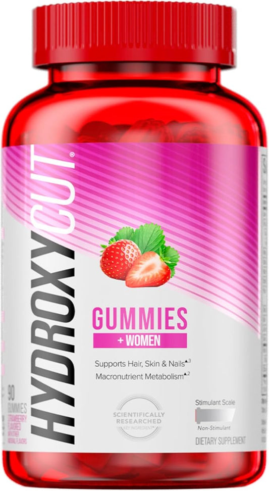 Hydroxycut Gummies +Women, Strawberry - 99% Caffeine Free - Supports Hair, Skin & Nails - Metabolize Carbs, Proteins & Fats-StrideForce Fitness