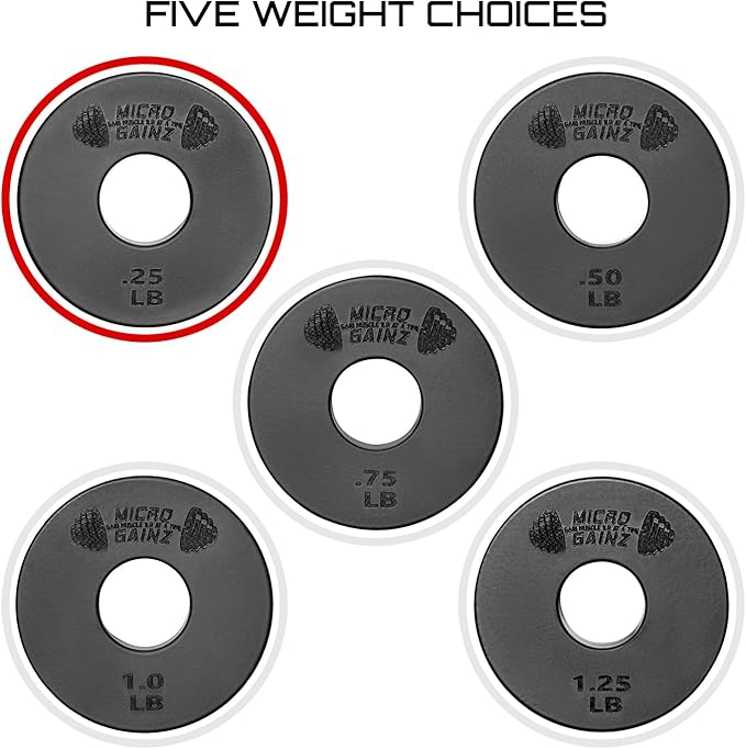 Micro Gainz Standard 1-Inch Center Hole Weight Plates, Set of 2 Black Fractional Plates Choose Set (.25LB-1.25LB), Designed for Standard 1-inch Barbells & Dumbbells, Made In USA-StrideForce Fitness