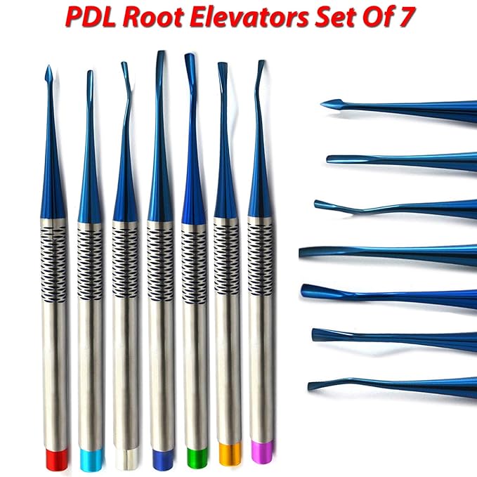 MEDSPO Professional Dental Instruments Osteotome Periotome Luxating Elevator Implant | Orthodontic PDL Teeth | Surgical Root Extraction Spreading (PDL Elevator Set Of 7)