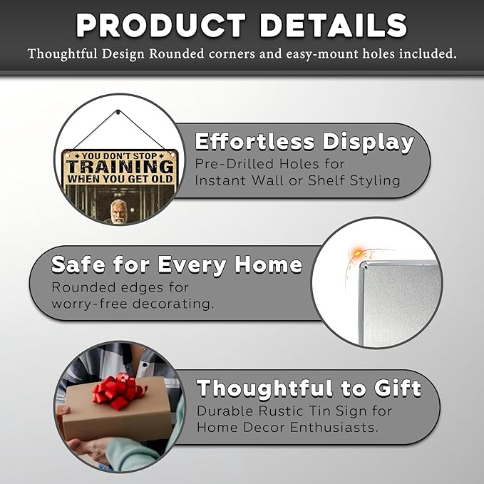 Vintage Gym Training Metal Tin Sign You Don’t Stop Training When You Get Old Wall Art Decor For Bodybuilder Funny Wall Art Home Kitchen Gym Boxing Club Fitness 12 * 16inch-StrideForce Fitness