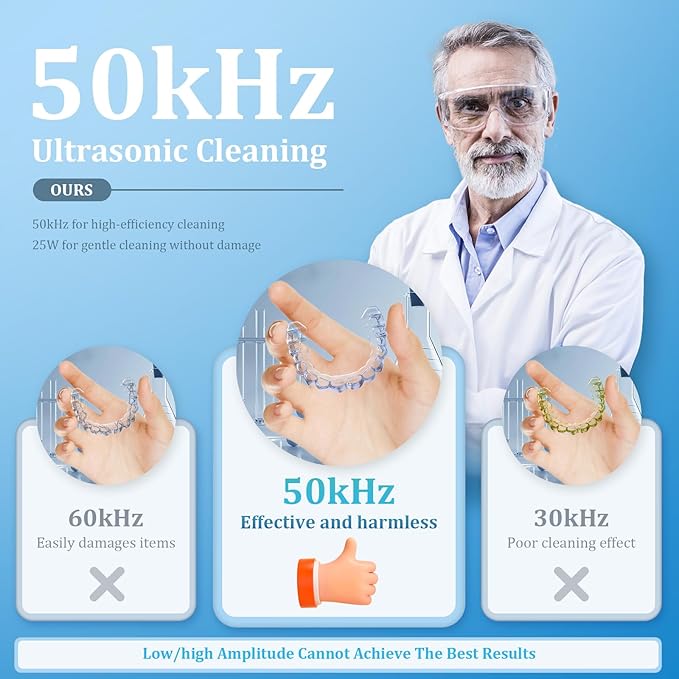 50kHz Ultrasonic Retainer Cleaner Machine for Travel & Home, Portable Denture Cleaner with Removable Base, 4 Modes Timer, Dental Cleaning Pod for Aligners, Braces, Mouth Guard, Jewelry, Toothbrush