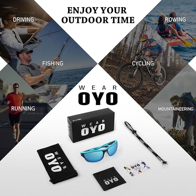 Polarized Sports Sunglasses for Men Women,Fishing Driving Rectangular Goggles UV400 Protection-StrideForce Fitness