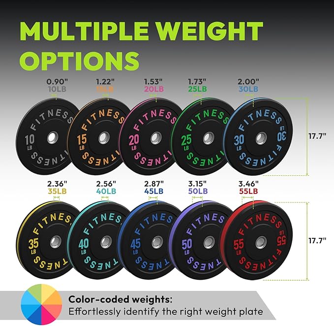 Bumper Plates 2 - Inch Olympic Weight Plate Set for Barbell, 10-55 lb Rubber Weights Sets for Home Gym, Strength Training Plate, Weight Lifting, Black-StrideForce Fitness