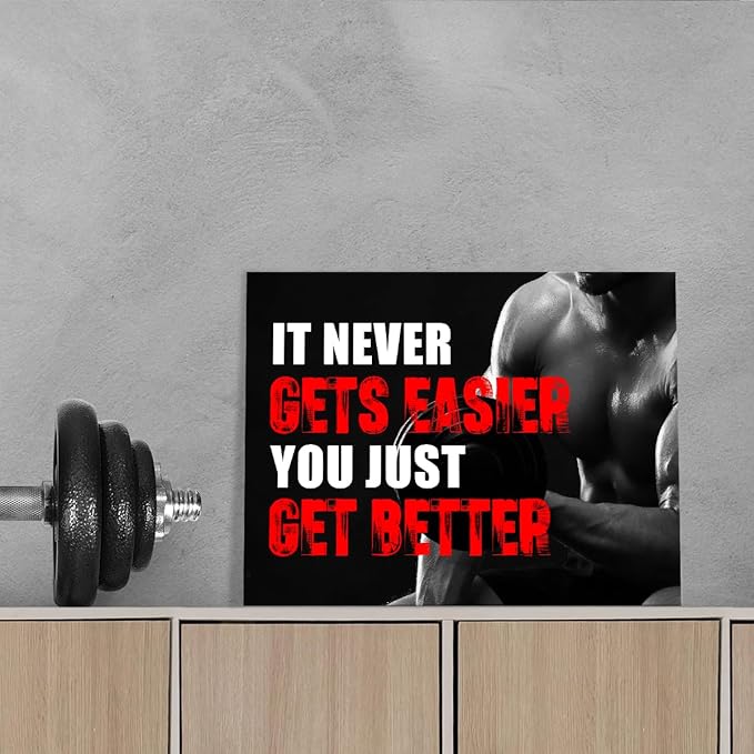 OTINGQD Inspirational Gym Wall Decor,Fitness Quotes Wall Art,It Never Gets Easier You Just Get Better Workout Canvas Wall Decor for Home Gym-StrideForce Fitness