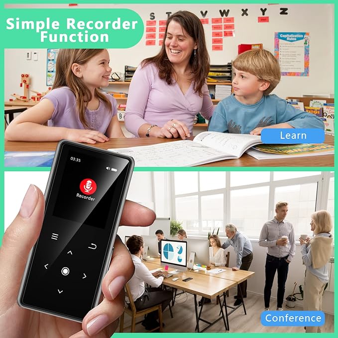 64GB MP3 Player with Bluetooth 5.2, AiMoonsa Music Player with Built-in HD Speaker, FM Radio, Voice Recorder, HiFi Sound, E-Book, Earphones Included-StrideForce Fitness