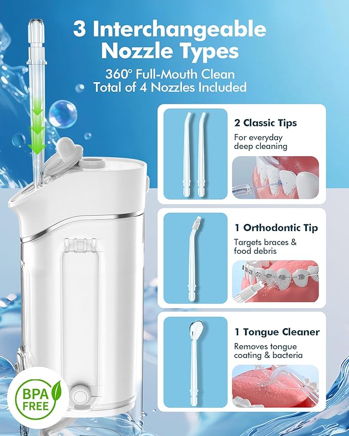 Water Flosser Travel Mini Cordless Portable: 5 Modes Water Dental Floss with Telescopic Water Tank, 4 Tips, IPX7 Waterproof Oral Irrigator for Teeth Cleaning, Orthodontic, Braces Dental Care