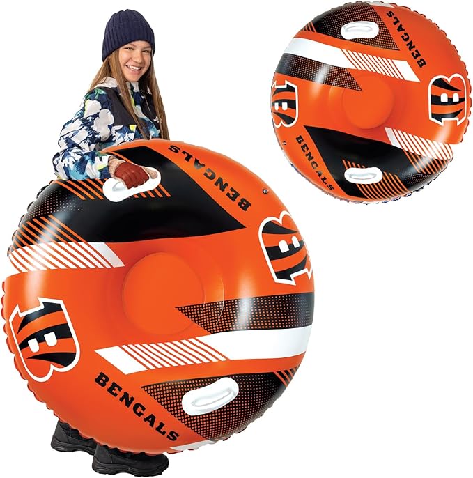 NFL Snow Tube, Heavy Duty Inflatable Sled for Tubing, Fun Winter Toys for Kids & Adults, Football Gifts for Boys - Cincinnati Bengals-StrideForce Fitness