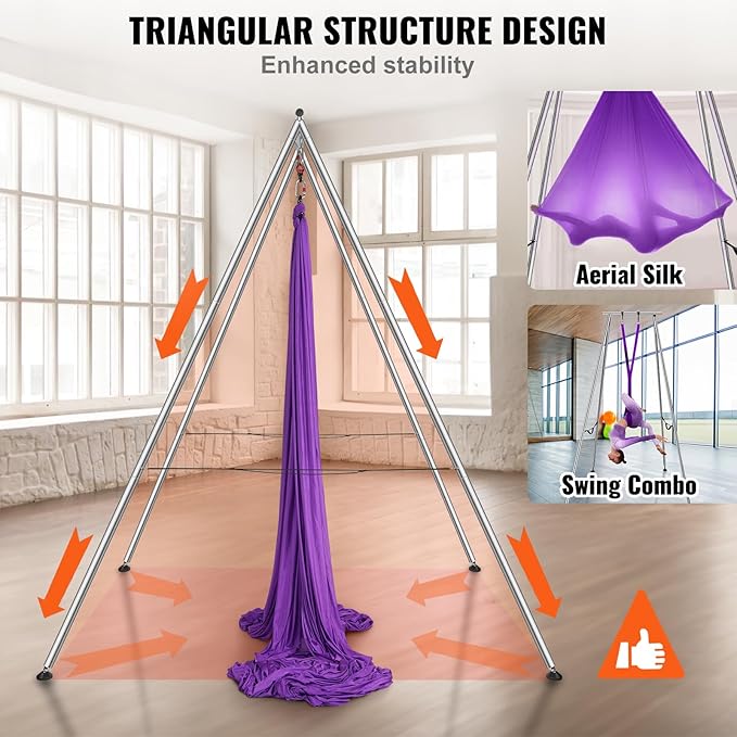 VEVOR Aerial Yoga Frame, 9.67 ft Height Swing Stand, Max 551.15 lbs Load Chrome-Plated Steel Pipe Inversion Yoga Rig for Indoor Outdoor Use-StrideForce Fitness