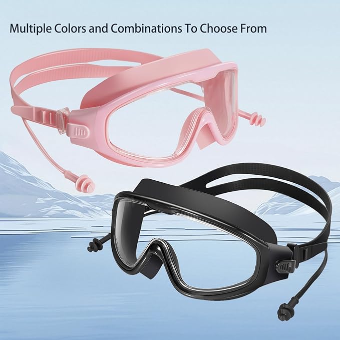 Adult Swimming Goggles,Leak-Proof,Anti-Fog Pool Glasses,Wide View Swim Goggles with Ear Plugs and Nose Clip-StrideForce Fitness