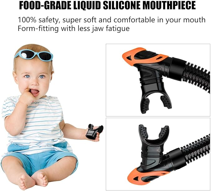 Aegend Dry Snorkel, Dive Mask Easy-Breath Free Diving Snorkel for Snorkeling Scuba Diving Freediving Swimming, with Top Dry Valve and Food-Grade Silicone Mouthpiece-StrideForce Fitness