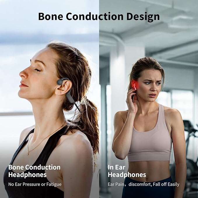 Bone Conduction Headphones, Open Ear IPX8 Waterproof Headsets Bluetooth 6.0 with Mic, Wireless Earbuds 10H Playtime Swimming Headphones for Sports, Running, Cycling-StrideForce Fitness