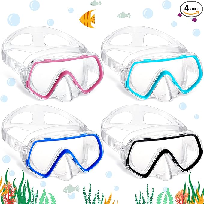 Hoolerry 4 Pcs Kids Nose Goggles Swim Goggles with Nose Cover for 3-8 Tempered Glass Snorkel Dive Mask Anti Fog with Elastic Strap No Leak Swimming Mask for Summer Diving Snorkeling-StrideForce Fitness