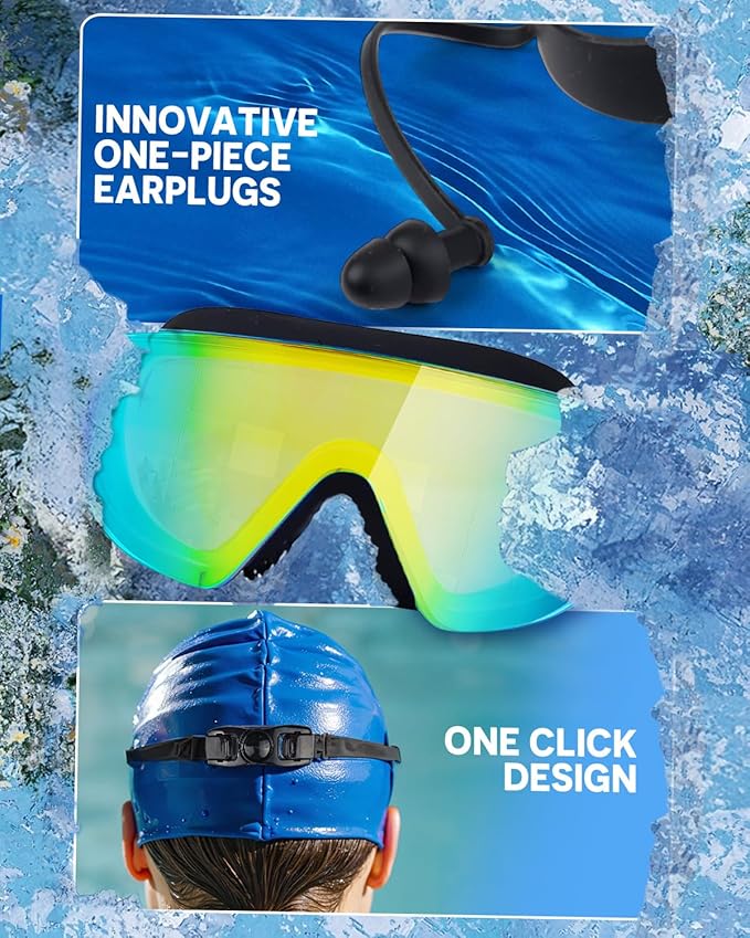 Swim Goggles, Frameless Wide View Swimming Goggles, Anti-Fog Anti-UV No Leaking Pool Goggles for Men Women Adult-StrideForce Fitness