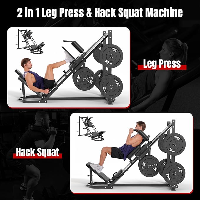 Dripex Leg Press Machine, Leg Press Machines for Home Gym, Professional Leg Press Hack Squat Machine Combo with 4 Weight Plate Storage Holders for Full Lower Body Workout-StrideForce Fitness