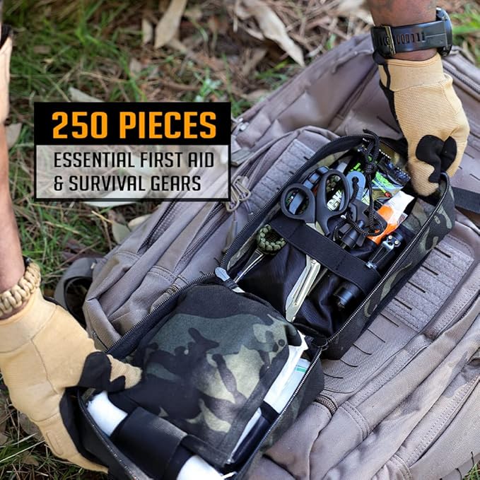 EVERLIT 250 Pieces Survival First Aid Kit IFAK EMT Molle Pouch Survival Kit Outdoor Gear Emergency Kits Trauma Bag for Camping Boat Hunting Hiking Home Car Earthquake and Adventures-StrideForce Fitness