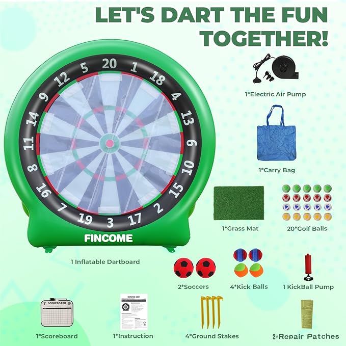 Inflatable 6ft Giant Dartboard, Golf Darts Kick Darts, Soccer & Throw Darts Game with Pump, 2 Kickball, 4 Throw Balls, 20 Golf Balls, Chipping Mat, Giant Dart Board Target Yard Games-StrideForce Fitness