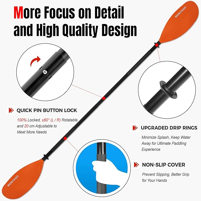 Kayak Paddles with Alloy Shaft and PP Blade, Floating Kayaking Oars, Adjustable 230-250 cm/90-98 Inches, 210-230 cm/82-90 Inches-StrideForce Fitness