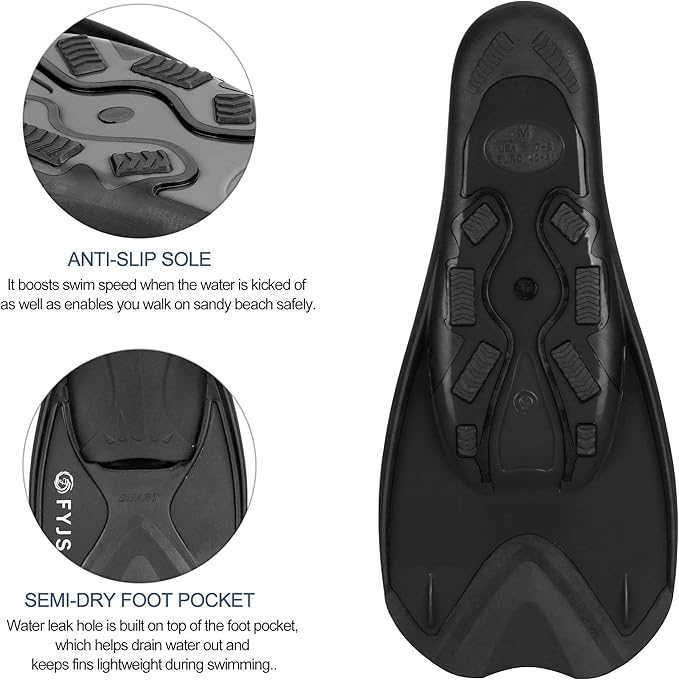 FYJS Short Swim Fins with Comfortable Full Foot Pocket Travel-Size for Snorkeling and Scuba Diving-StrideForce Fitness
