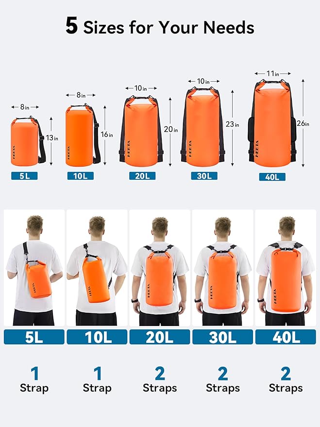 HEETA Waterproof Dry Bag for Women Men(Upgraded Version) 5L/10L/20L/30L/40L Roll Top Lightweight Dry Storage Bag Backpack with Emergency Whistle for Travel, Swimming, Boating, Kayaking, Camping, Beach-StrideForce Fitness