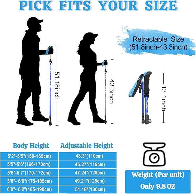 Trekking Poles Lightweight Collapsible Hiking Poles Folding Aluminum Walking Sticks 2 Pack Walking Sticks for Hiking-StrideForce Fitness