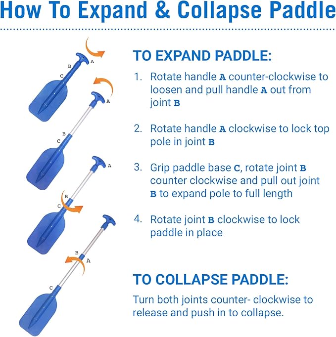 Boat Paddle Telescoping Plastic Collapsible Oar, Kayak, Jet Ski, Rafting, Mini Canoe Paddles, Tubing Floats, Rowing Safety Accessories for Kids and Adults-StrideForce Fitness