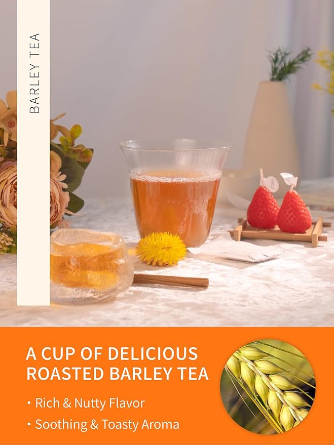 TeeLux Barley Tea Bags, Pure Roasted Barley Tea, Caffeine Free, Sugar Free, Nutty Flavor, 2g x 50 Bags