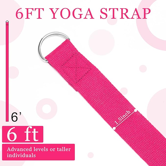 Leyndo 24 Pieces Yoga Strap Stretching Pilates Exercise Adjustable Straps 6 ft Non Elastic Yoga Belt with Adjustable D Ring Buckle for Pilates Gym Workouts Fitness-StrideForce Fitness