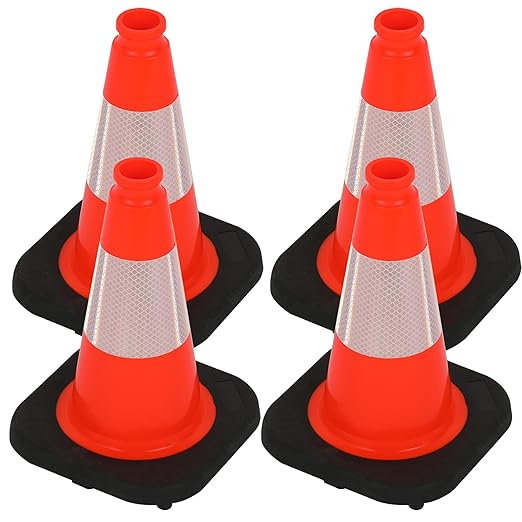 OrangeStar 12" Traffic Cones 4-Pack, Orange Safety Cones with Reflective Collar & Heavy Duty Base for Driving Practice, Parking Lots, Roadwork, Construction | Indoor & Outdoor Use-StrideForce Fitness