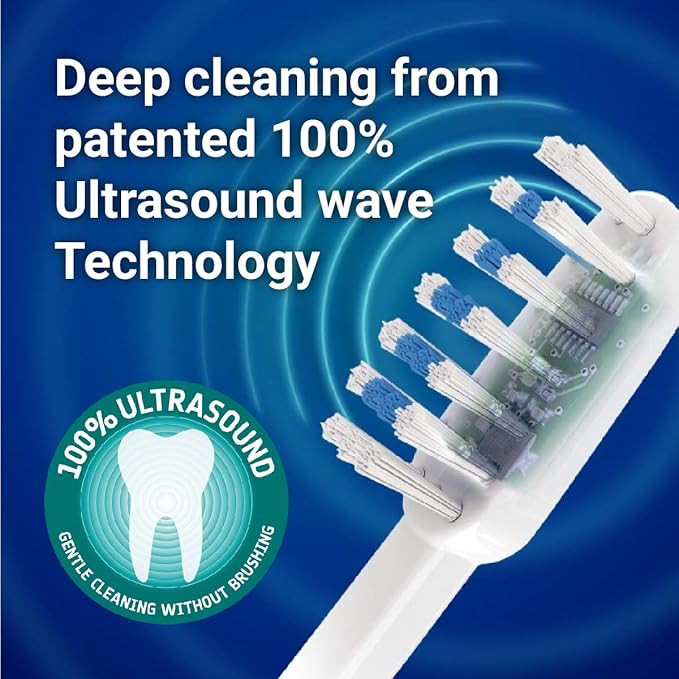 Emmi-dent Metallic Electric ultrasonic Toothbrush - for Sensitive Teeth and Gums. Gently deep-Cleans with Patented 100% Ultrasound Wave Technology - Without Abrasion and no Brushing Required