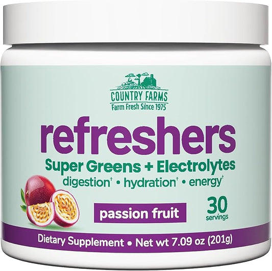 COUNTRY FARMS Refreshers, Super Greens and Electrolytes, Essential Minerals and Superfoods, Hydration Support, Promotes Natural Energy, with Fiber, Passion Fruit, 30 Servings-StrideForce Fitness