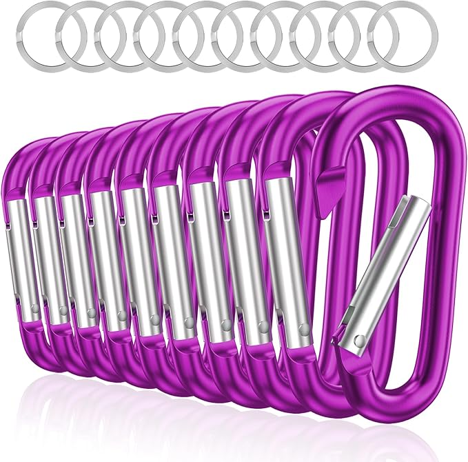 sprookber 3" Aluminum Carabiner D Ring, Caribeener Clips, Spring Snap Hook for Keychain Clip, Set of 10-StrideForce Fitness