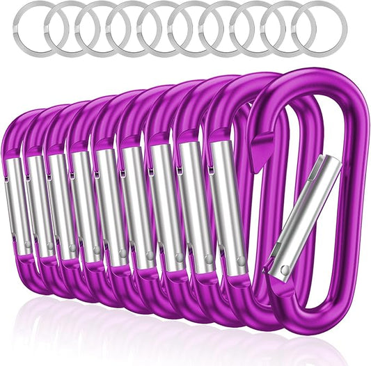 sprookber 3" Aluminum Carabiner D Ring, Caribeener Clips, Spring Snap Hook for Keychain Clip, Set of 10-StrideForce Fitness